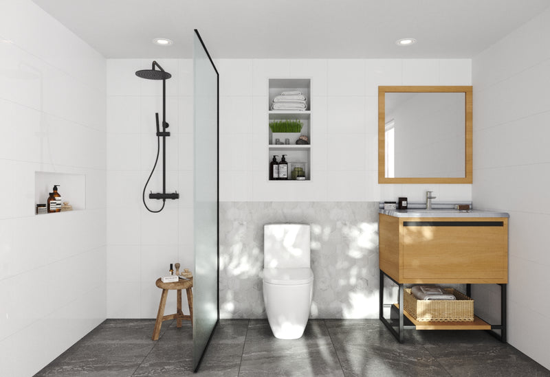 Laviva 313SMR-30CO-WS Alto 30" California White Oak Bathroom Vanity with White Stripes Marble Countertop
