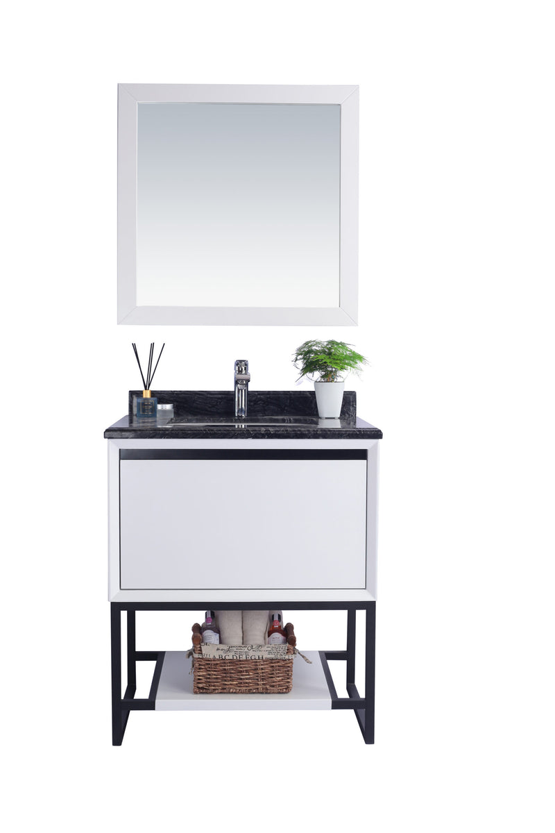 Laviva 313SMR-30W-BW Alto 30" White Bathroom Vanity with Black Wood Marble Countertop