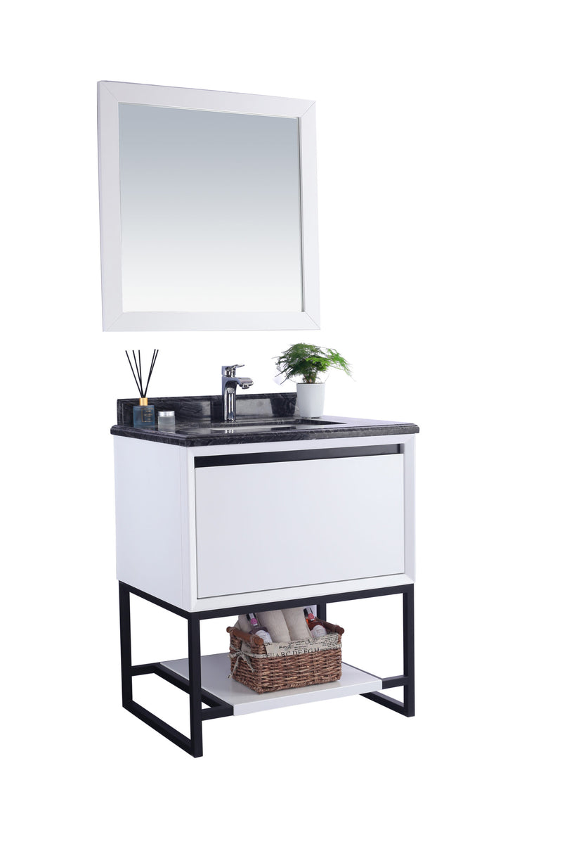 Laviva 313SMR-30W-BW Alto 30" White Bathroom Vanity with Black Wood Marble Countertop