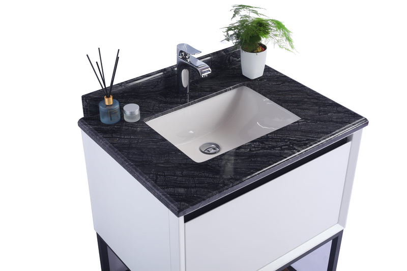 Laviva 313SMR-30W-BW Alto 30" White Bathroom Vanity with Black Wood Marble Countertop