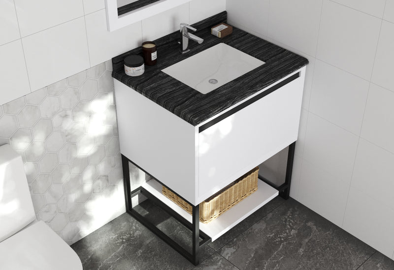 Laviva 313SMR-30W-BW Alto 30" White Bathroom Vanity with Black Wood Marble Countertop