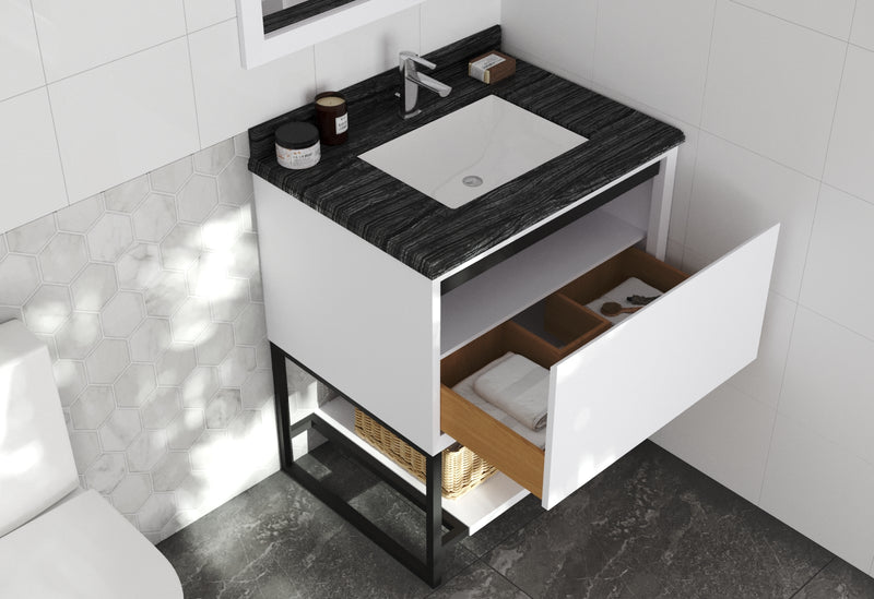 Laviva 313SMR-30W-BW Alto 30" White Bathroom Vanity with Black Wood Marble Countertop