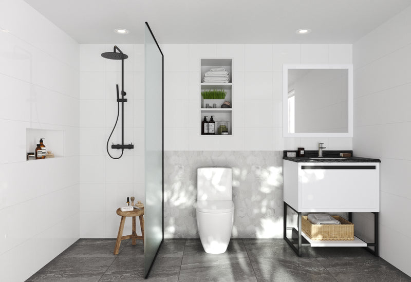 Laviva 313SMR-30W-BW Alto 30" White Bathroom Vanity with Black Wood Marble Countertop