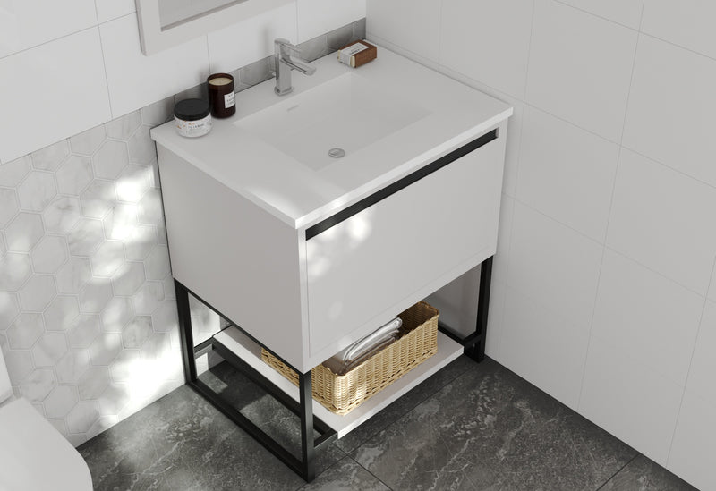 Laviva 313SMR-30W-MW Alto 30" White Bathroom Vanity with Matte White VIVA Stone Solid Surface Countertop