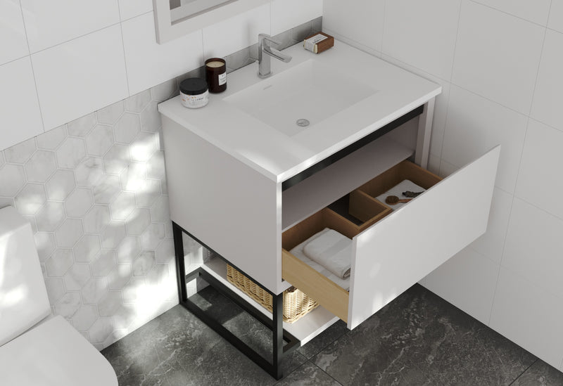 Laviva 313SMR-30W-MW Alto 30" White Bathroom Vanity with Matte White VIVA Stone Solid Surface Countertop