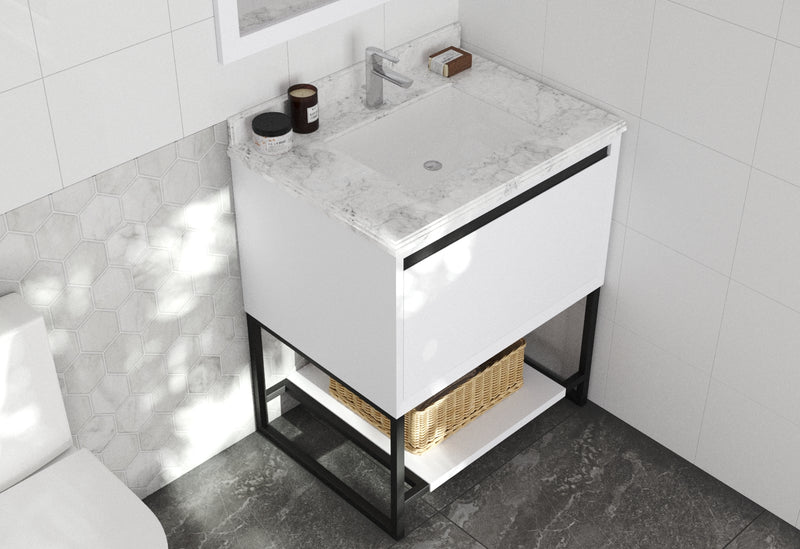 Laviva 313SMR-30W-WC Alto 30" White Bathroom Vanity with White Carrara Marble Countertop