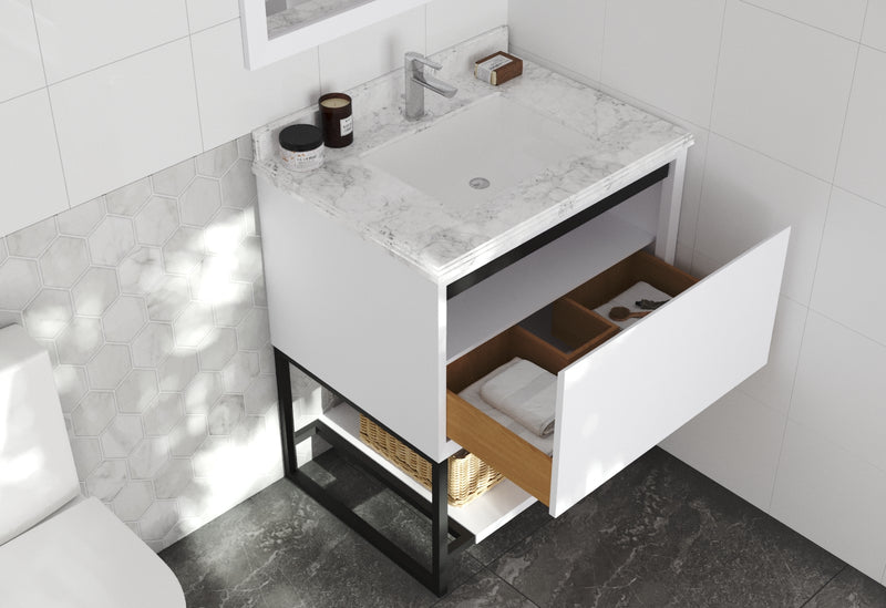 Laviva 313SMR-30W-WC Alto 30" White Bathroom Vanity with White Carrara Marble Countertop