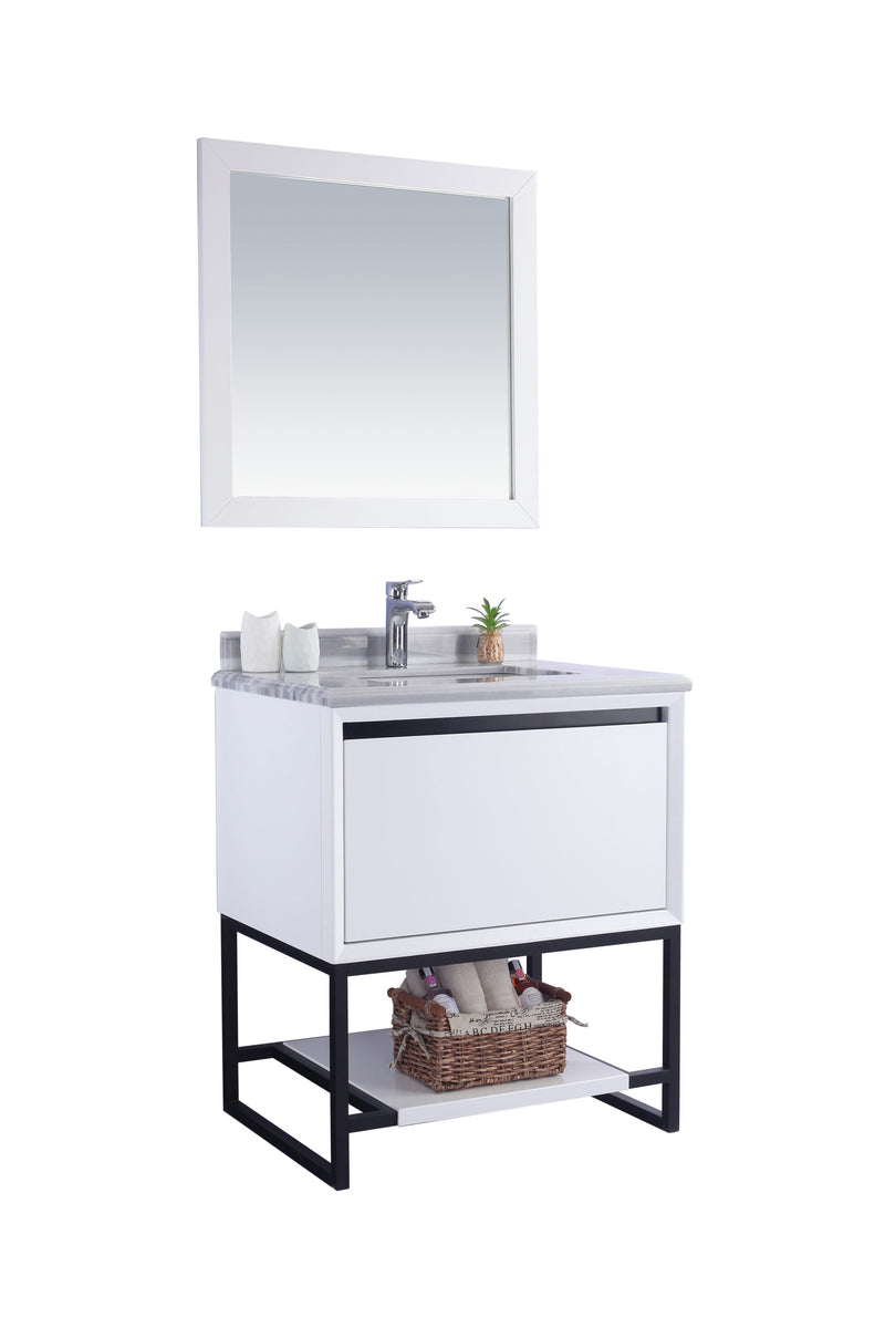 Laviva 313SMR-30W-WS Alto 30" White Bathroom Vanity with White Stripes Marble Countertop