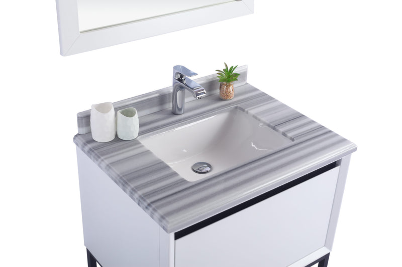 Laviva 313SMR-30W-WS Alto 30" White Bathroom Vanity with White Stripes Marble Countertop