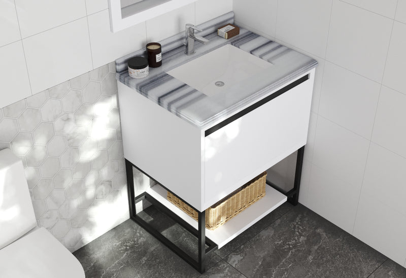 Laviva 313SMR-30W-WS Alto 30" White Bathroom Vanity with White Stripes Marble Countertop