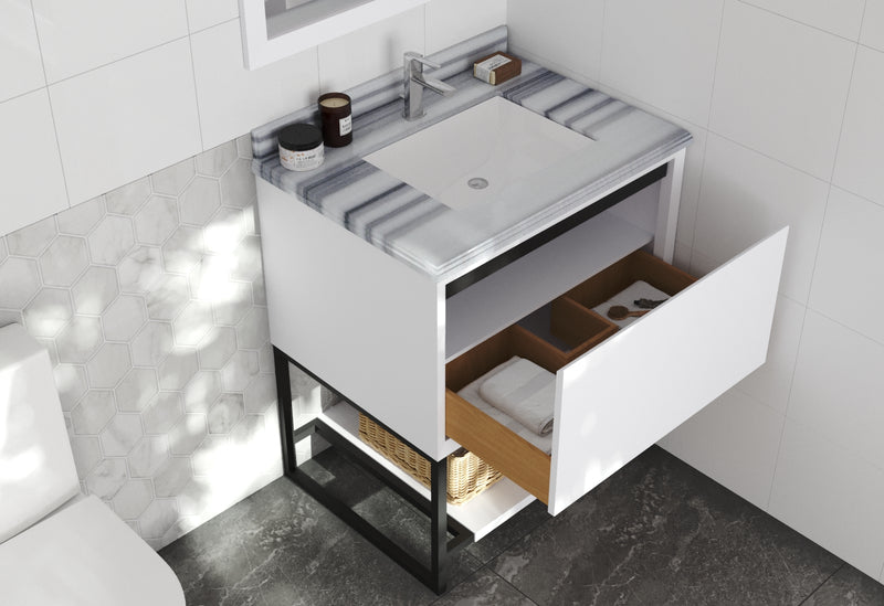 Laviva 313SMR-30W-WS Alto 30" White Bathroom Vanity with White Stripes Marble Countertop