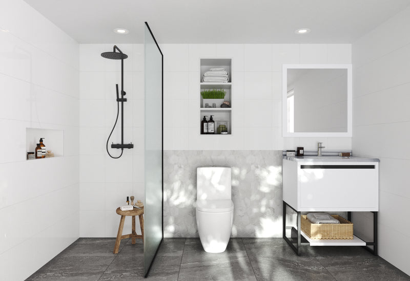 Laviva 313SMR-30W-WS Alto 30" White Bathroom Vanity with White Stripes Marble Countertop