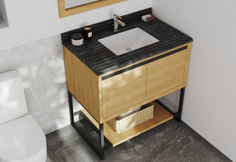 Laviva 313SMR-36CO-BW Alto 36" California White Oak Bathroom Vanity with Black Wood Marble Countertop - view 2