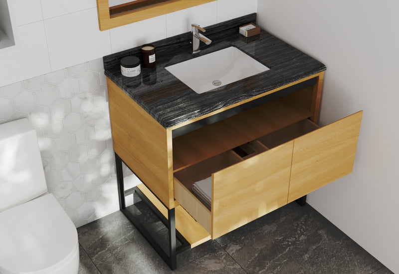 Laviva 313SMR-36CO-BW Alto 36" California White Oak Bathroom Vanity with Black Wood Marble Countertop - view 3