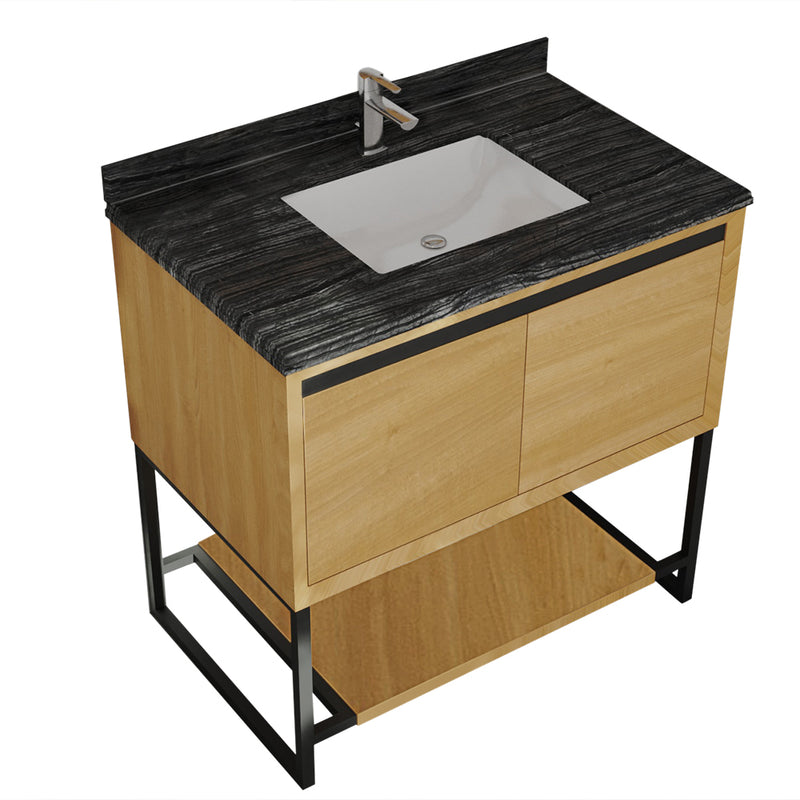 Laviva 313SMR-36CO-BW Alto 36" California White Oak Bathroom Vanity with Black Wood Marble Countertop