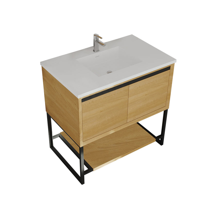 Laviva 313SMR-36CO-MW Alto 36" California White Oak Bathroom Vanity with Matte White VIVA Stone Solid Surface Countertop