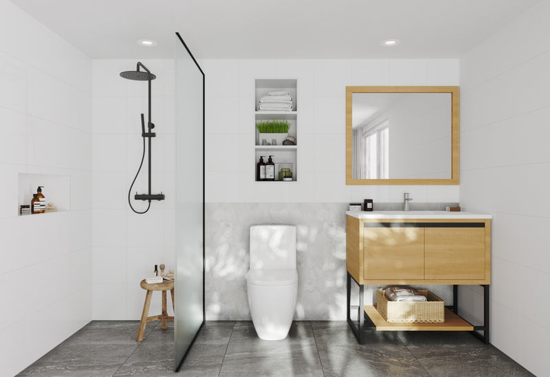 Laviva 313SMR-36CO-MW Alto 36" California White Oak Bathroom Vanity with Matte White VIVA Stone Solid Surface Countertop