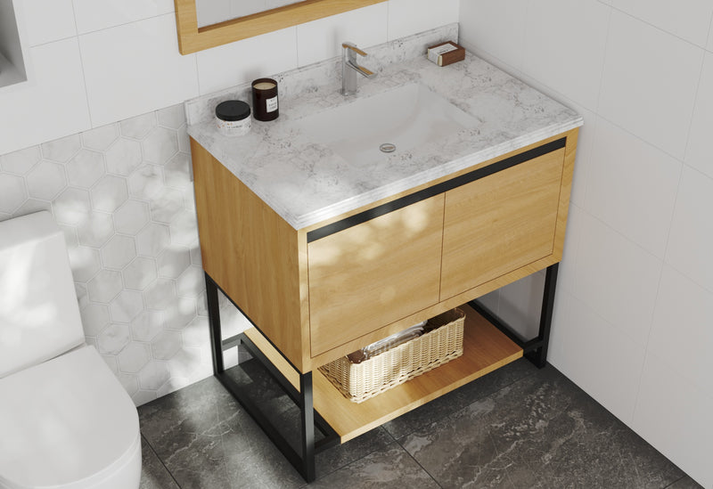 Laviva 313SMR-36CO-WC Alto 36" California White Oak Bathroom Vanity with White Carrara Marble Countertop
