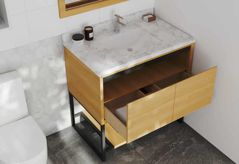 Laviva 313SMR-36CO-WC Alto 36" California White Oak Bathroom Vanity with White Carrara Marble Countertop