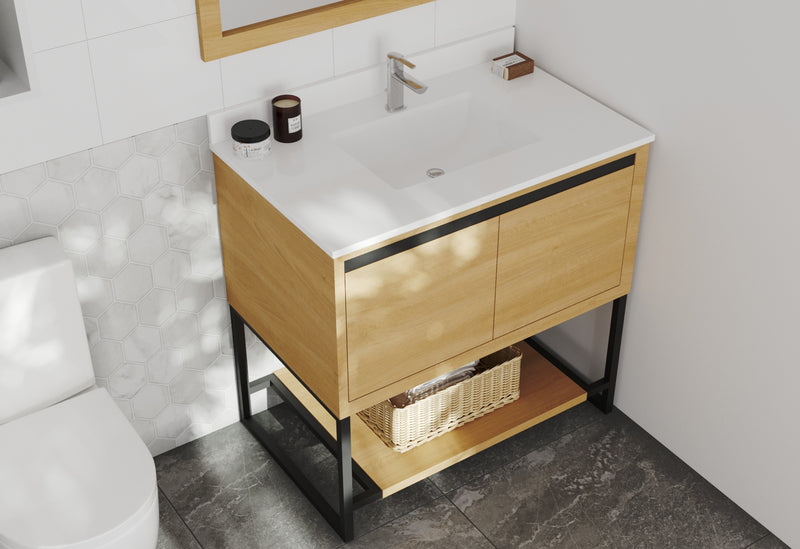 Laviva 313SMR-36CO-WQ Alto 36" California White Oak Bathroom Vanity with White Quartz Countertop