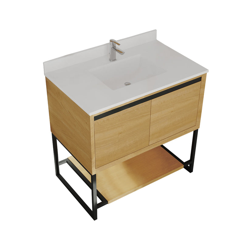 Laviva 313SMR-36CO-WQ Alto 36" California White Oak Bathroom Vanity with White Quartz Countertop