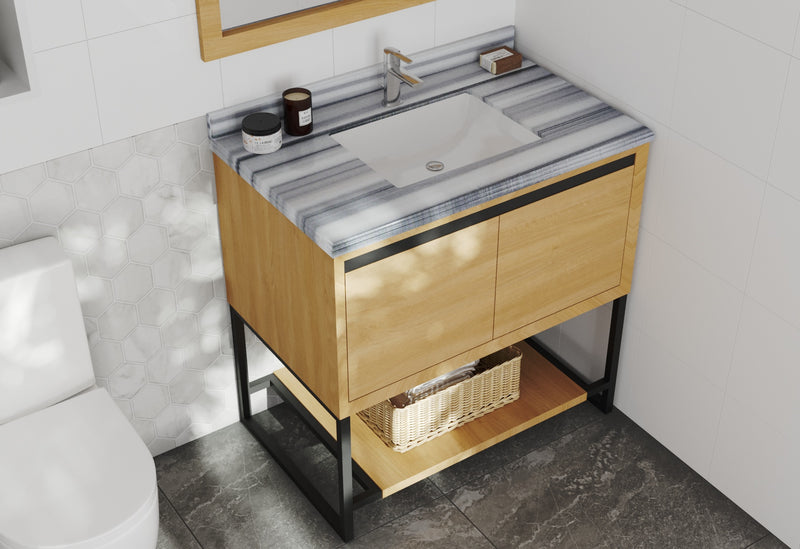 Laviva 313SMR-36CO-WS Alto 36" California White Oak Bathroom Vanity with White Stripes Marble Countertop