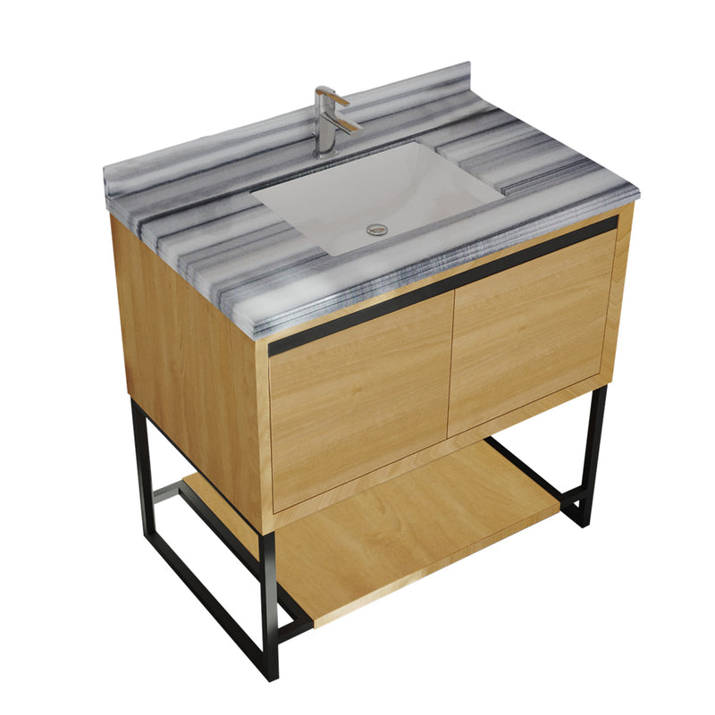 Laviva 313SMR-36CO-WS Alto 36" California White Oak Bathroom Vanity with White Stripes Marble Countertop