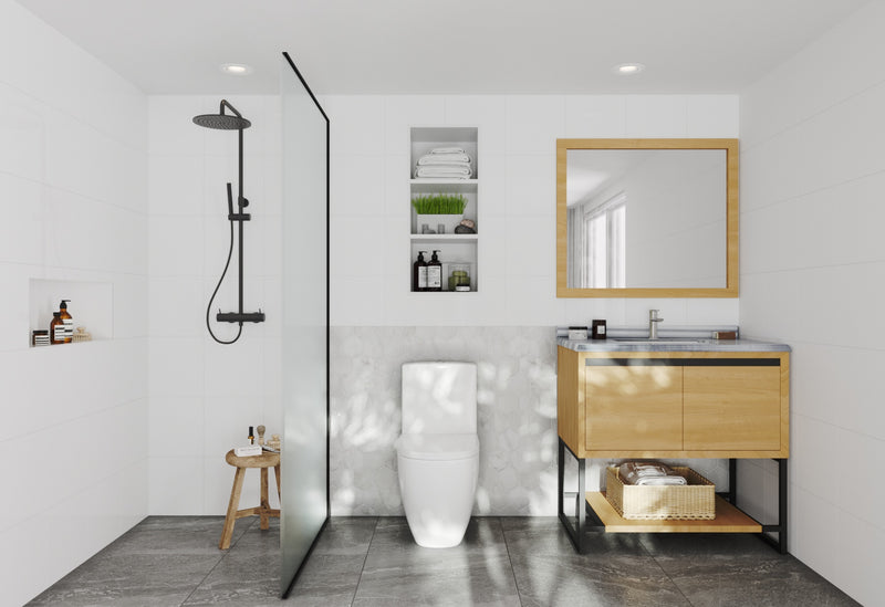 Laviva 313SMR-36CO-WS Alto 36" California White Oak Bathroom Vanity with White Stripes Marble Countertop
