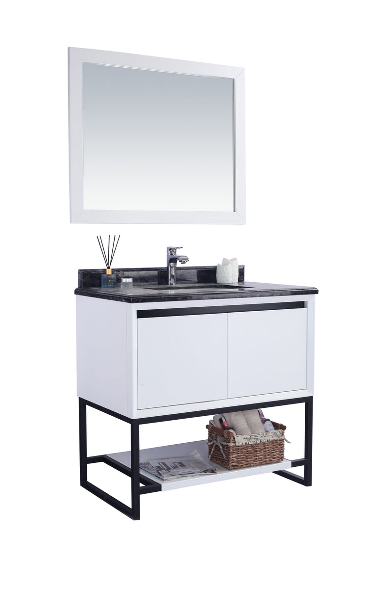 Laviva 313SMR-36W-BW Alto 36" White Bathroom Vanity with Black Wood Marble Countertop