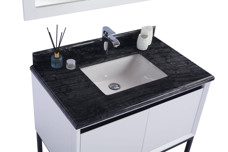 Laviva 313SMR-36W-BW Alto 36" White Bathroom Vanity with Black Wood Marble Countertop - view 2