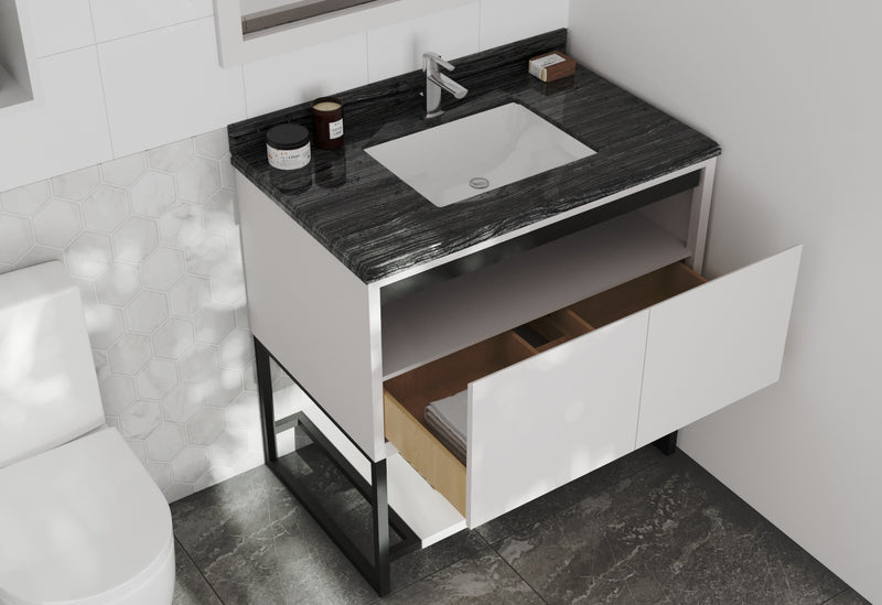 Laviva 313SMR-36W-BW Alto 36" White Bathroom Vanity with Black Wood Marble Countertop - view 8