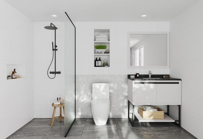 Laviva 313SMR-36W-BW Alto 36" White Bathroom Vanity with Black Wood Marble Countertop - view 9
