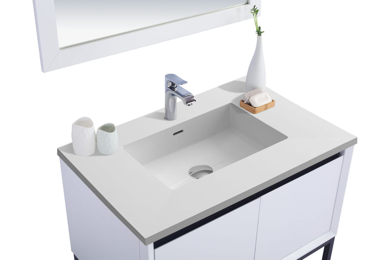 Laviva 313SMR-36W-MW Alto 36" White Bathroom Vanity with Matte White VIVA Stone Solid Surface Countertop
