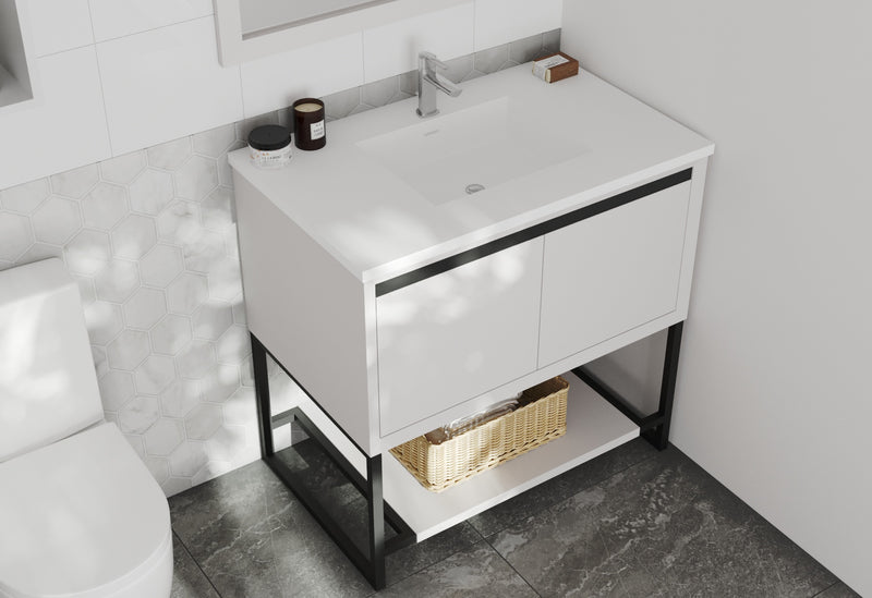 Laviva 313SMR-36W-MW Alto 36" White Bathroom Vanity with Matte White VIVA Stone Solid Surface Countertop