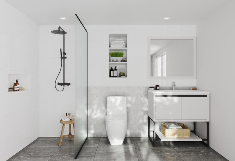 Laviva 313SMR-36W-MW Alto 36" White Bathroom Vanity with Matte White VIVA Stone Solid Surface Countertop