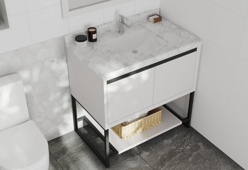 Laviva 313SMR-36W-WC Alto 36" White Bathroom Vanity with White Carrara Marble Countertop