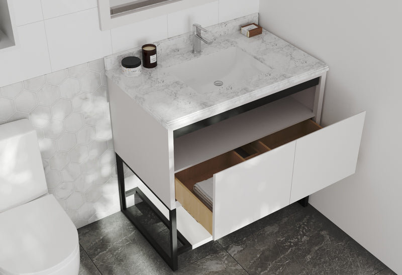 Laviva 313SMR-36W-WC Alto 36" White Bathroom Vanity with White Carrara Marble Countertop