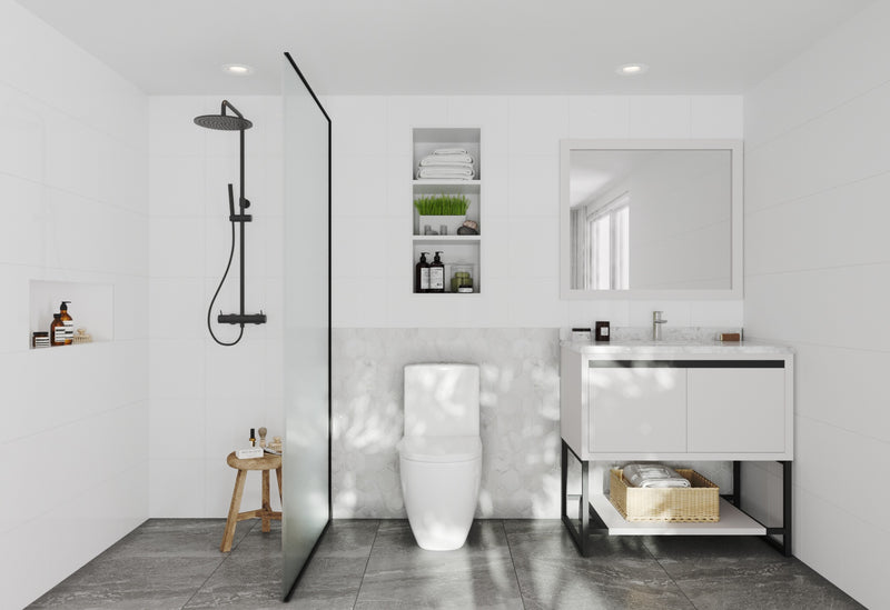 Laviva 313SMR-36W-WC Alto 36" White Bathroom Vanity with White Carrara Marble Countertop