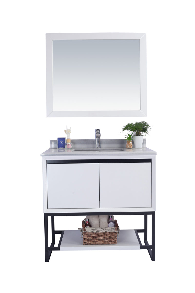 Laviva 313SMR-36W-WS Alto 36" White Bathroom Vanity with White Stripes Marble Countertop