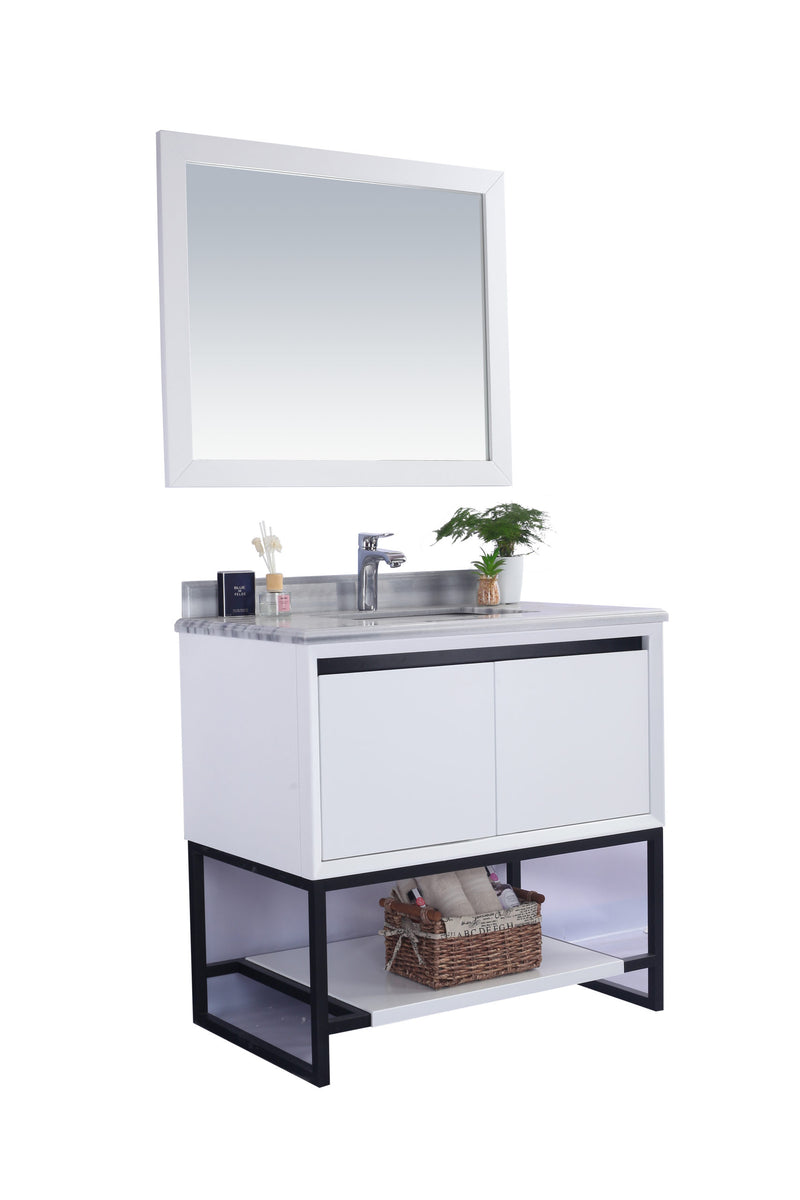 Laviva 313SMR-36W-WS Alto 36" White Bathroom Vanity with White Stripes Marble Countertop