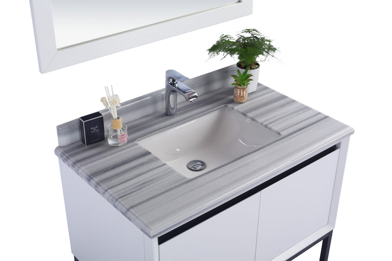 Laviva 313SMR-36W-WS Alto 36" White Bathroom Vanity with White Stripes Marble Countertop