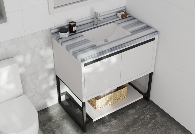 Laviva 313SMR-36W-WS Alto 36" White Bathroom Vanity with White Stripes Marble Countertop