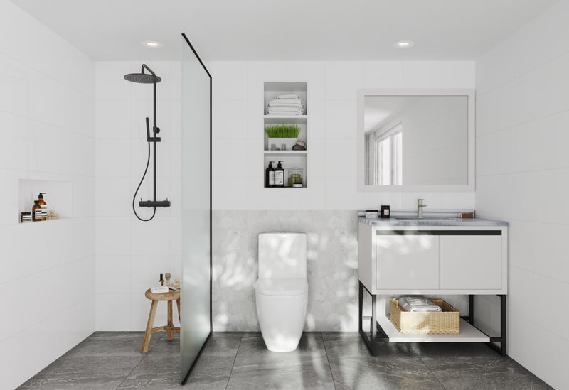 Laviva 313SMR-36W-WS Alto 36" White Bathroom Vanity with White Stripes Marble Countertop