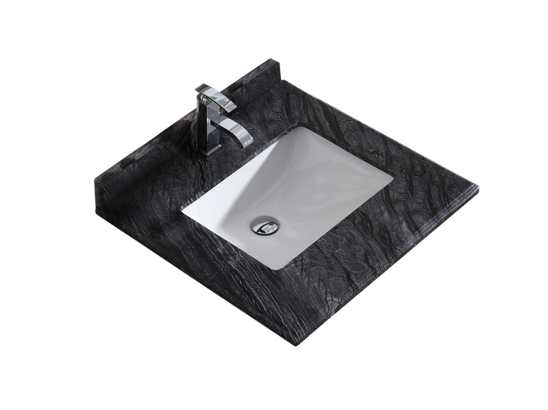 Laviva 313SQ1H-24-BW Forever 24" Single Hole Black Wood Marble Countertop with Rectangular Ceramic Sink
