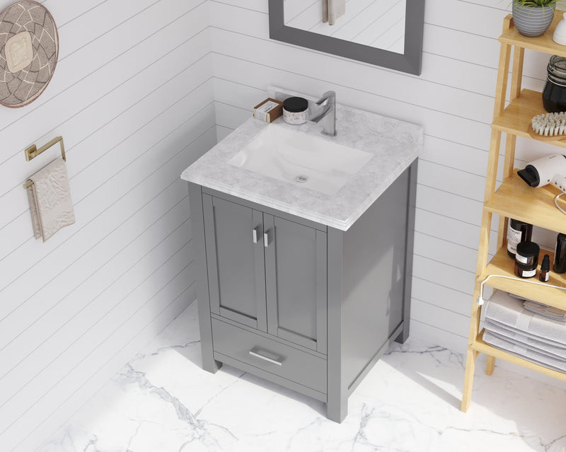 Laviva 313SQ1H-24-WC Forever 24" Single Hole White Carrara Marble Countertop with Rectangular Ceramic Sink