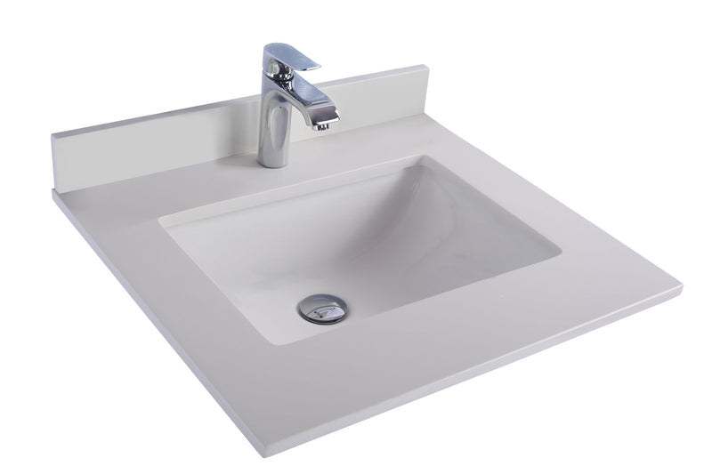 Laviva 313SQ1H-24-WQ Forever 24" Single Hole White Quartz Countertop with Rectangular Ceramic Sink