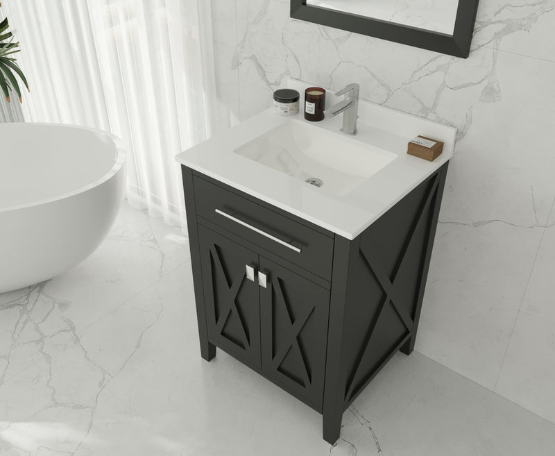 Laviva 313SQ1H-24-WQ Forever 24" Single Hole White Quartz Countertop with Rectangular Ceramic Sink