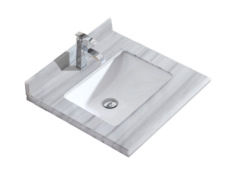 Laviva 313SQ1H-24-WS Forever 24" Single Hole White Stripes Marble Countertop with Rectangular Ceramic Sink