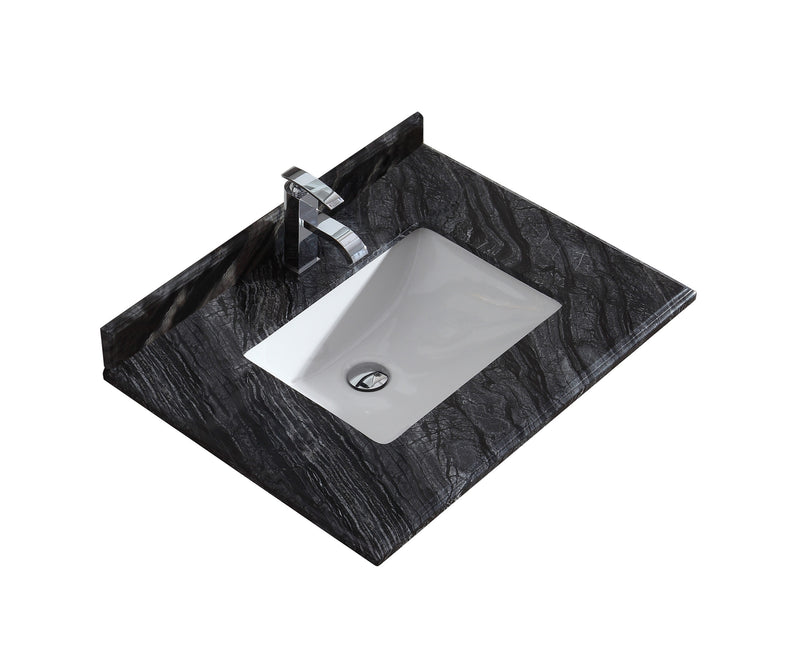Laviva 313SQ1H-30-BW Forever 30" Single Hole Black Wood Marble Countertop with Rectangular Ceramic Sink