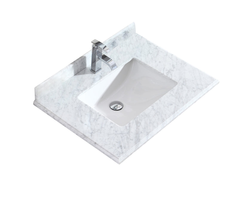 Laviva 313SQ1H-30-WC Forever 30" Single Hole White Carrara Marble Countertop with Rectangular Ceramic Sink